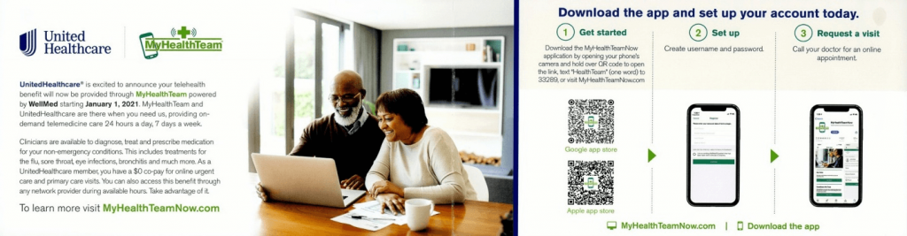 Screenshot of a UnitedHealthcare direct mail piece using a QR code 