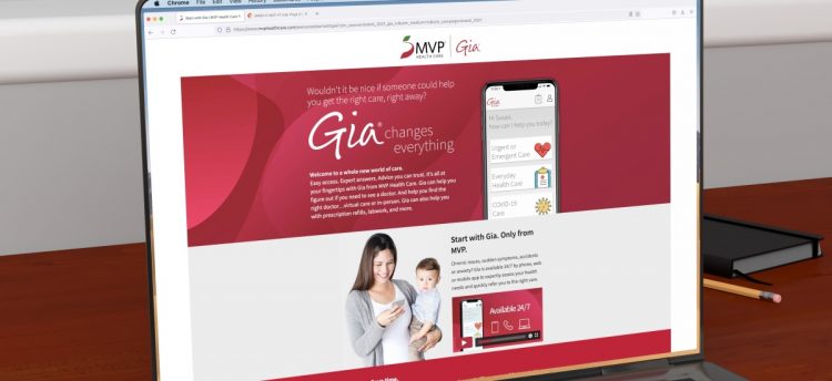 MVP Gia landing page displayed on laptop
