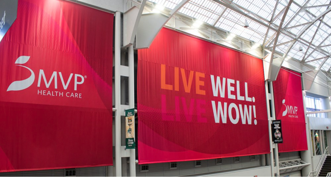 MVP live well, live now arena signage after rebrand