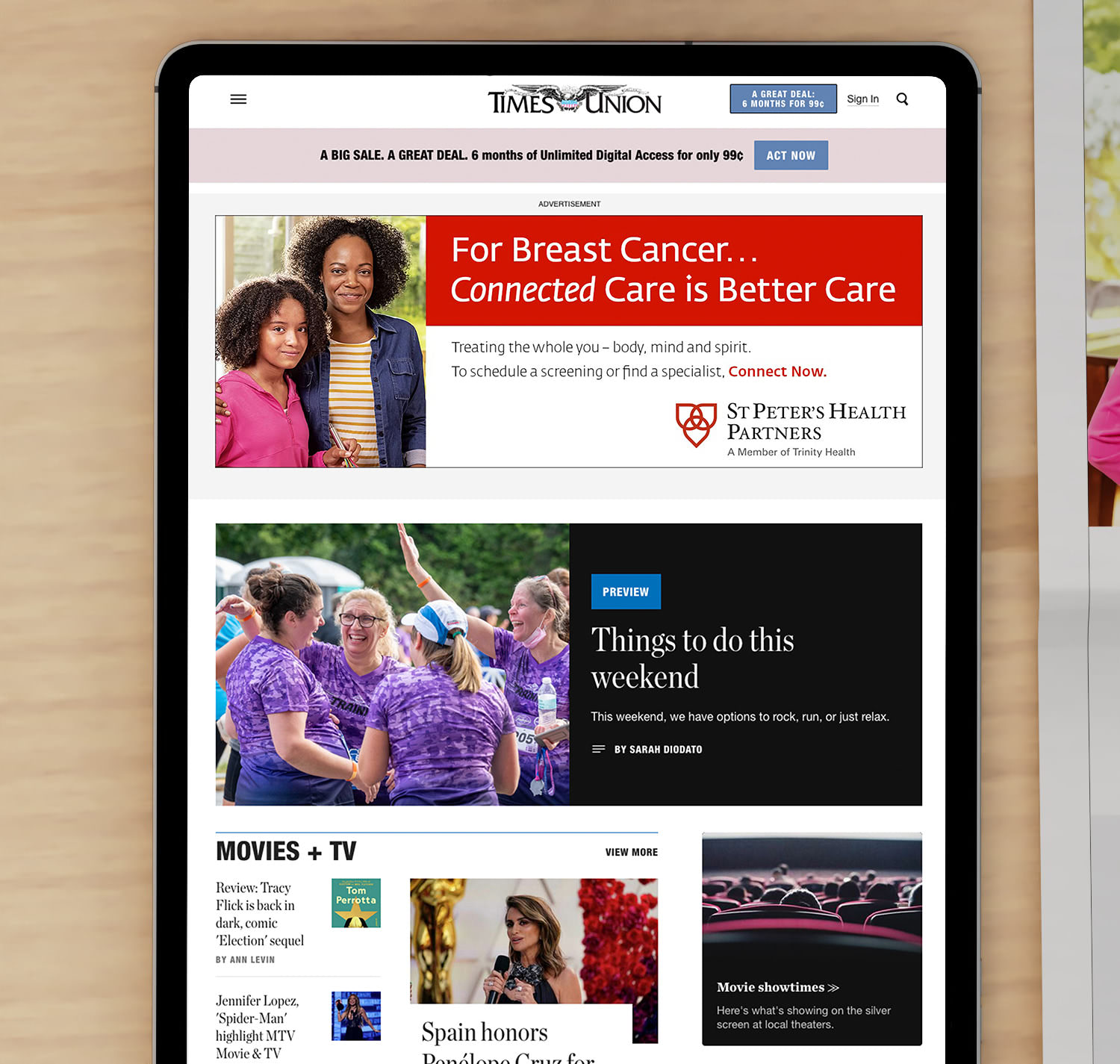 Banner ad for connected care across health system on tablet
