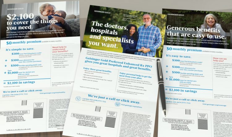 Three Geisinger Direct Mail pieces for diverse medicare personas