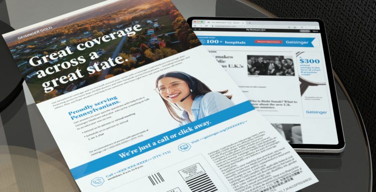 Geisinger direct mailer and paid ads on an iPad for diverse medicare personas