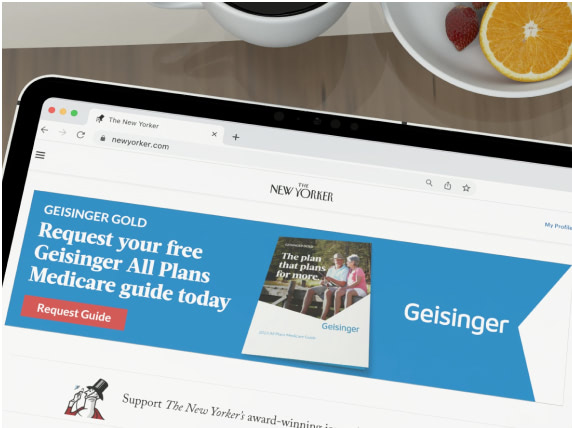 Geisinger banner ad displayed on an iPad for diverse Medicare personas