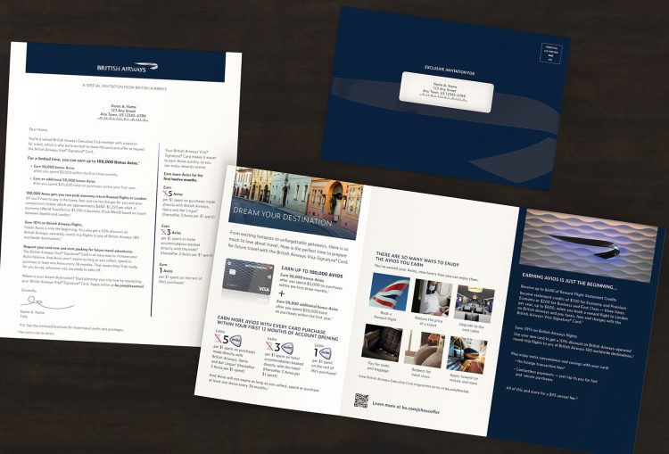 direct mail print pieces designed for affluent customers on table