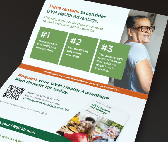 Inside view of a UVM self mailer promoting new Medicare Advantage plan