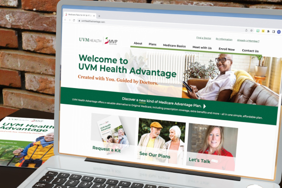 UVM site promoting new Medicare Advantage planshown on a laptop