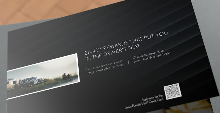 self mailer shows co-brand card marketing with Lexus