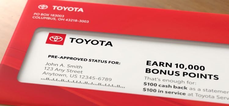 letter in envelope for Toyota co-brand card marketing promoting bonus points