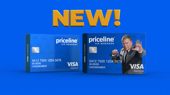 Screen grab of 2 priceline cards - still-frame from video relaunch co-brand card