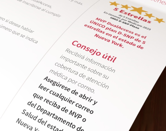 Close up detail of a MVP Medicare Spanish letter - Screengrab from campaign showing D-SNP benefits for Medicare & Medicaid eligibles