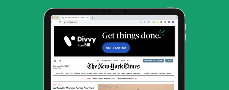 A Divvy digital banner ad displayed on an Ipad
