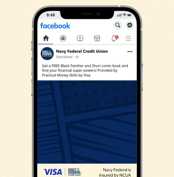 An animated facebook social post for Visa Marvel