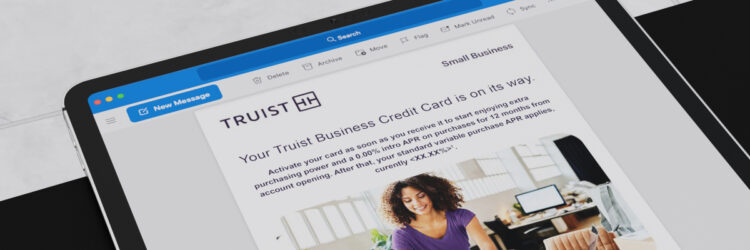 Visa Truist Business Welcome email promoting 0% APR with card activation