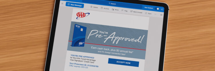 AAA email with Pre-Approved headline for the AAA Travel Advantage Visa Signature Credit Card